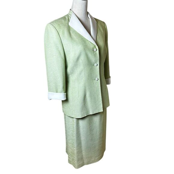 Kasper A.S.L. Mint Green White Skirt Suit | Size 10 | Vintage 90s Career Set - Picture 4 of 8